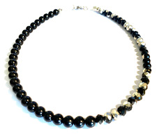 Collana tennis swarovski nera da donna con perle in acciaio inox lunga 45 cm di