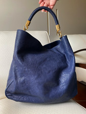 ?YSL Borsa a spalla in pelle blu morbidissima con dettagli e logo su ottone