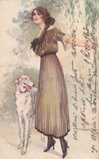 TITO CORBELLA - Donna con Cane Levriero, Cartolina 1917 Alpini Censura WWI PM