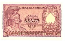 Italy  100 LIRE 1951 BUSTO D' ITALIA ELMATA   PICK 92a   UNC  FDS