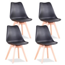 4x Sedie da pranzo cucina con cuscino stile nordico Nero con gambe in faggio