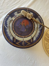 Tamburo a mano vintage Pacific Northwest nativi americani Clarence A Wells