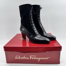 Stivali vintage Ferragamo pelle scamosciata taglia 5 B neri stravaganti strega vittoriana
