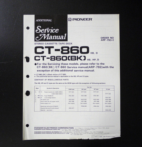 Originale pioneer 860 - pioneer, ct-860