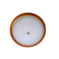 Plafoniera Rustica classica in vetro Satinato Bordo In Legno 2 luci 46cm Rotonda