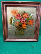 MD quadro dipinto su vetro natura morta vaso con fiori anni 70