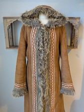 UK 10 12 Vintage Penny Lane Afgano Pelle Topshop Y2K Cappotto Giacca Piccolo Anni 70 90