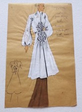 Bozzetto Alta Moda TEMPERA anni 30/40 ABITO BIANCO Disegno Figurino stilista