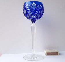 Vino Cristallo Vetro Cammeo Blu Cobalto Tagliati a Mano Moser ? Um 1930 L848