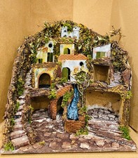 Presepe Artigianale in sughero e legno con luci e cascata