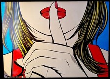 Quadro SOLMYRA Ssshh di Deborah Azzopardi 50x70 Modern Wall Art Vintage 90