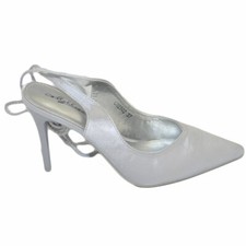 Scarpa tacco donna grigio raso sandalo punta tallone scoperto allacciatura schia