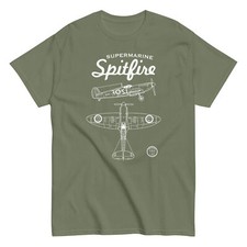 T-shirt Supermarine Spitfire WW2 aereo classico britannico design pulito