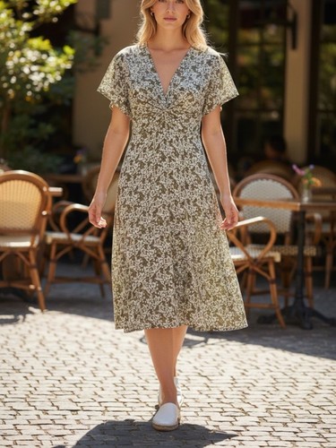 Olive white floral twist - olive,