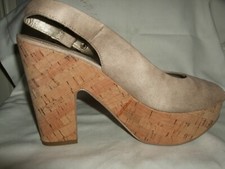 SANDALO PLATFORM ECO PELLE ZEPPA SUGHERO ZOCCOLI LEGNO 39 TACCO 10 CM BEIGE