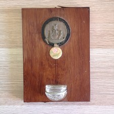 Quadro quadretto icona religiosa acquasantiera Madonna rosario legno vintage 