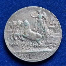 MONETA COIN REGNO VITTORIO EMANUELE III° SAVOIA 1 LIRA UNA 1912 QUADRIGA VELOCE