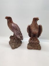 Coppia Di Sculture Aquila Firmata Giannelli  H 24cm In Gesso Colorato Vintage 