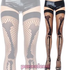 Calze donna parigine rete SCHELETRO ossa cosplay party carnevale nuove DL-1834