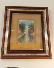 Quadro paesaggio olio su lastra in argento 800' firmato Callari anno 1984.