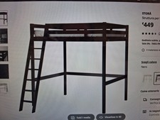 Ikea-Letto a soppalco mod. Stora-Pino massiccio impregnato nero-cm 213x152-usato