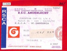 C1526 - BIGLIETTO CALCIO stub da collezione - EUROPA 1992 Anderlecht SAMPDORIA