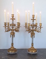 Coppia grandi candelabri francesi in cristallo di rocca e Ormolu stile Luigi XVI