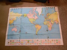 Mappa gigante del mondo anni '50 a colori, 50 x 38 pollici American Map Co. - 5A