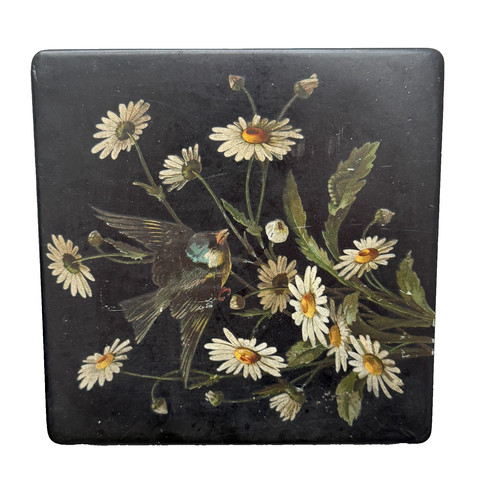 Vintage black floral - black, square