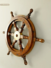 Timone Nautico In Legno Massello E Ottone, Ø 46Cm, Decorazione, Nuovo, TOP