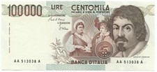 100000 LIRE CARAVAGGIO I TIPO