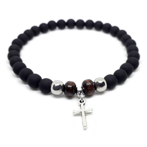 Bracciale con croce perle - perle, nero