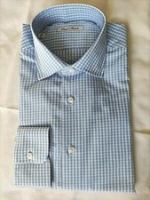 Camicia uomo quadretti azzurro 100% cotone taglia 39 classica collo francese