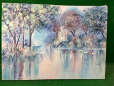 dipinto ad olio di franco massimi paesaggio laghetto villa borghese roma tempio