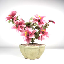 Bonsai Vintage in vetro Giada Asiatica - Fiori Rosa Ciliegio - Vaso Ceramica