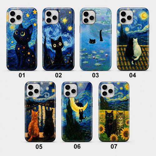 Starry night cat phone - cat, case