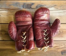 Guanti Da Boxe Pugile Vintage In Pelle  Bordeaux Misura Bambino  6 oz