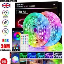 Striscia LED 30M Luci RGB Cambia Colore Nastro APP Bluetooth Illuminazione Armadio Regno Unito