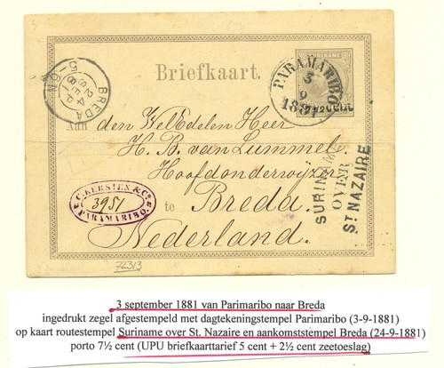 Suriname 1881 card 2 - ps, 71/2