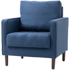 HOMCOM Poltroncina da Camera in Tessuto Effetto Lino e Struttura in Legno Blu