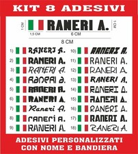 8 ADESIVI NOME  + BANDIERA PERSONALIZZATO BICI MOTO CASCO AUTO SCUOLA CASA B15