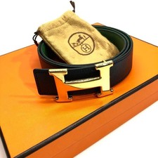 Cintura Hermes Constance reversibile in pelle regolabile nera verde con scatola usata