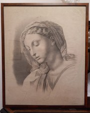 Madonna, Ritratto a Matita Primissimo '900, Firmato  " F. Fourdrain ".