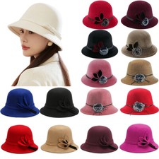 Cappello donna vintage lana tondo fedora fiocco bowler elegante jazz cap/