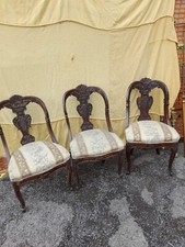 GRUPPO 3 SEDIE A GONDOLA IMPERO FINE '800 EMILIA - NOCE CON RICCHI INTAGLI