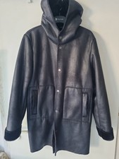 Daniele Alessandrini Grey Cinquanta Shearling Giacca di Pelle con Cappuccio Nero