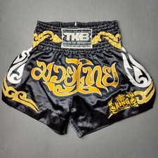 Top King Boxe Muay Thai Pantaloncini Uomo Grandi Nero Oro Ricamato Kickboxing
