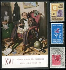 Cartolina Giorno Francobollo 1955 di A.F.S. di Verona - più 3 Francobolli Italia-Giorno Zecca
