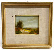 PICCOLO QUADRO DIPINTO OLIO VEDUTA PAESAGGIO STRADA PIANURA POST-IMPRESSIONISMO