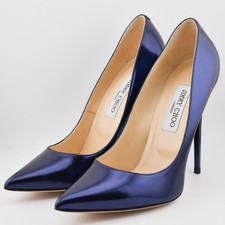 LEGGI Jimmy choo anouk blu metallizzato vernice décolleté tacco IT 40,5 US 10,5